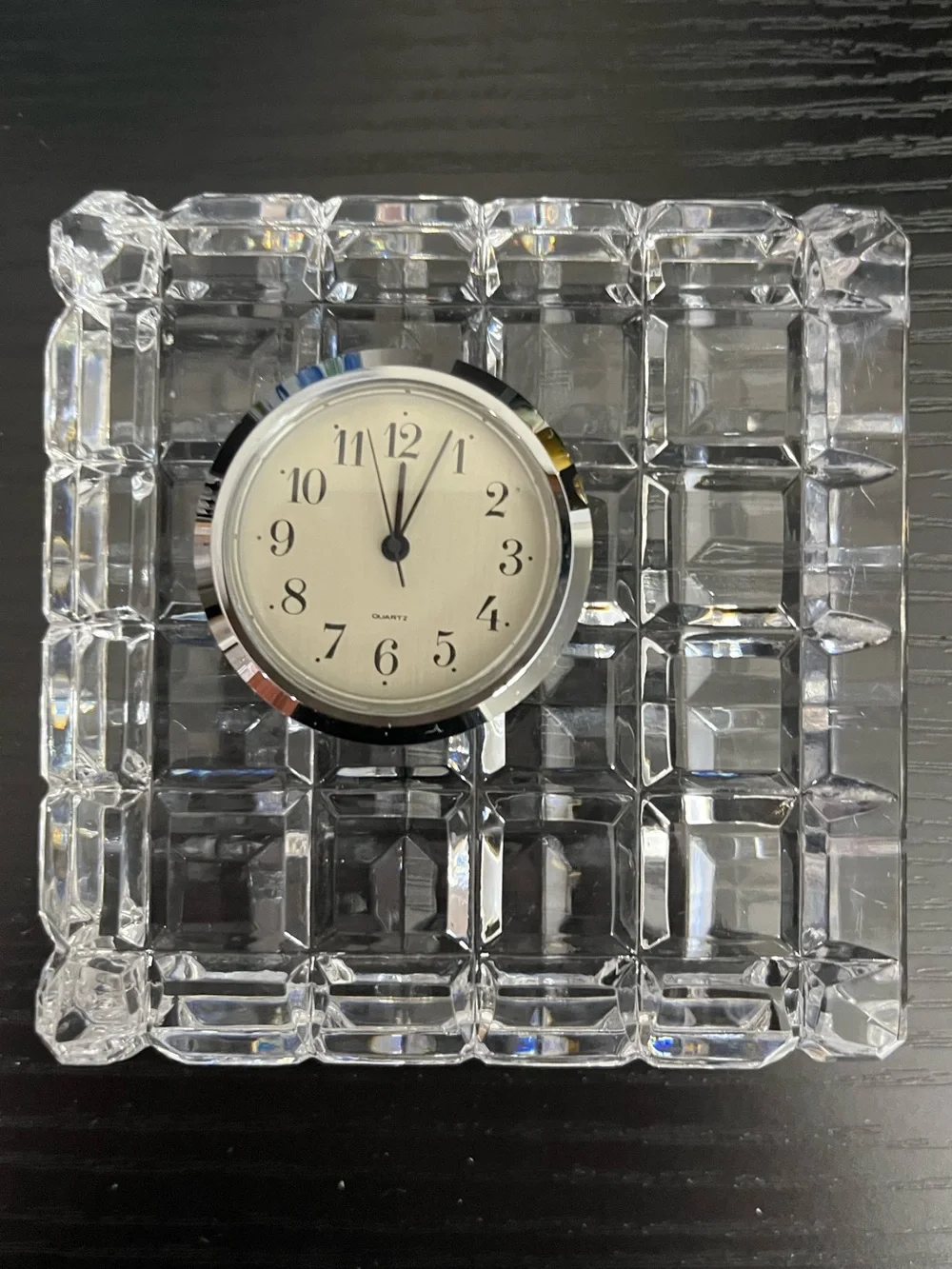 Waterford Crystal Quadrata Grid Cube Desk Clock Paperweight